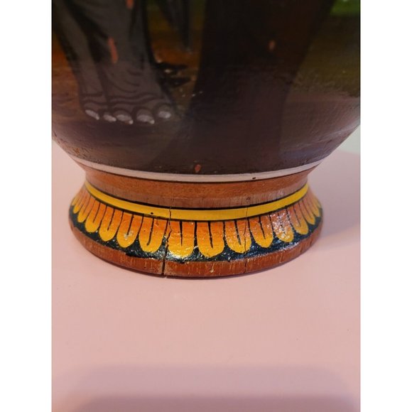 Marked Elephant Painted Wood Vase 11.5 Inch Multiple Elephants Red Yellow - Picture 8 of 16